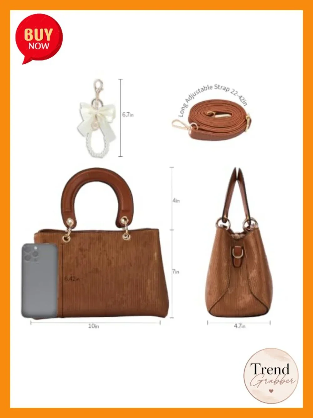 PU Leather Satchel Handbag Top Handle with Adjustable Strap 3 Compartments